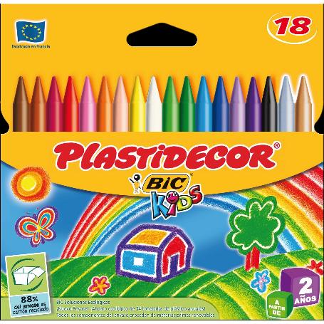 CERAS DE COLORES BIC KIDS PLASTIDECOR CAJA DE 18