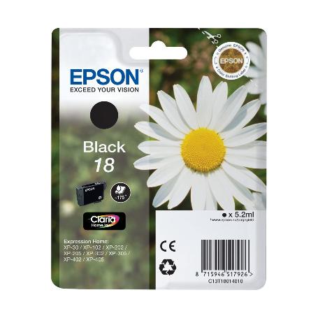 CARTUCHO EPSON C13T18014010 (T1801) NEGRO (175PG) XP-102/XP-202/XP-205/XP-215/XP-30/XP-305/XP-315/XP-402/XP-405/XP-