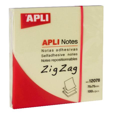 NOTAS ADHESIVAS APLI 75X75 ZIG ZAG COLOR ESTANDAR